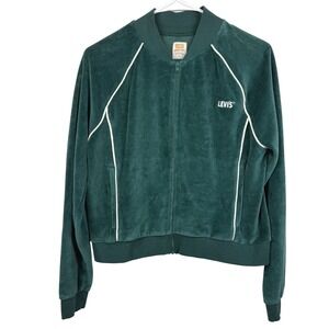 Levis Gold Tab Velour Track Bomber Jacket Womens Medium Green Retro Sporty
